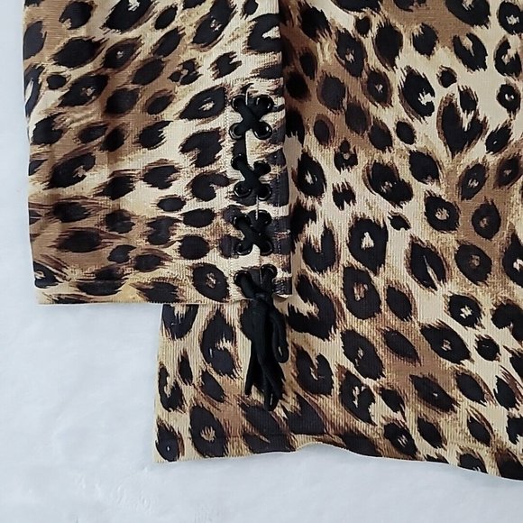 August Silk Knit Leopard Print Top 3/4 Sleeve Silk Blend Women's Size L VTG - Picture 2 of 13
